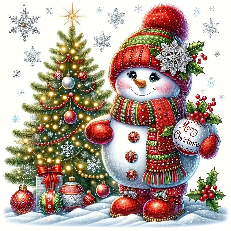 Snowmand and Tree Diamond Art
