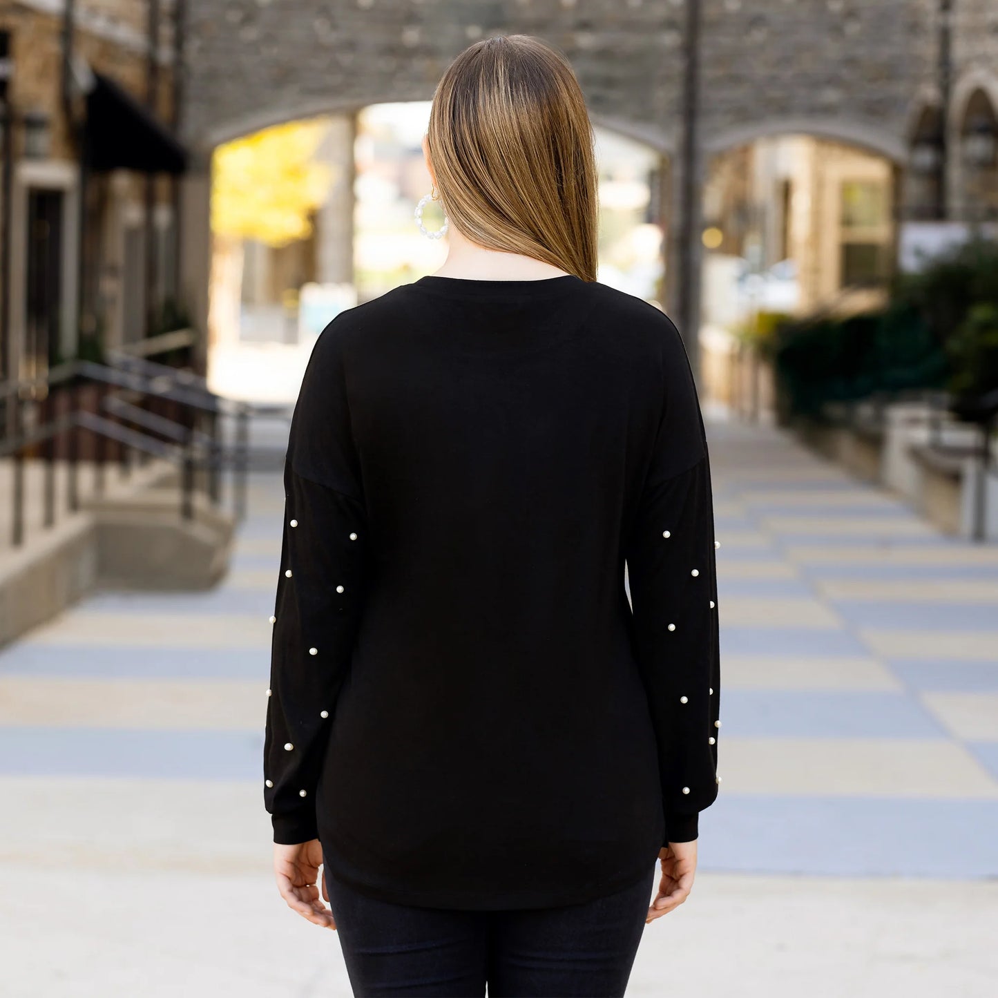 WIFEY Sequin Top with Pearl Sleeves