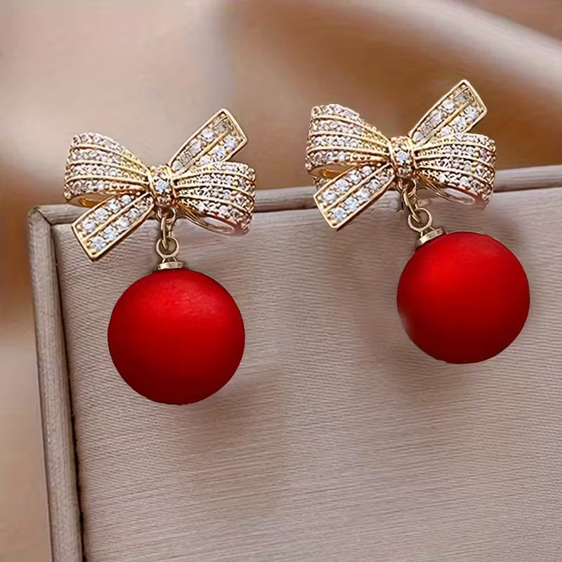 Red Bow Dangle Earrings