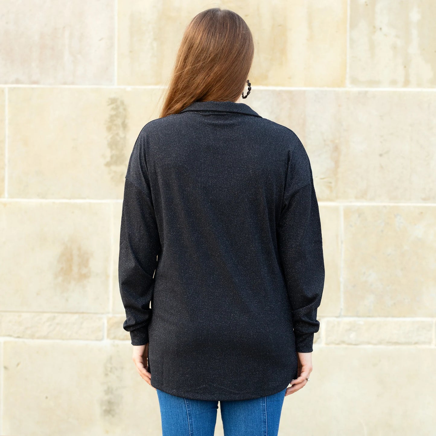 Sparkly Half-Zip Pullover - Black