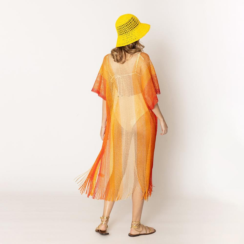 Do Everything In Love Two Tone Lurex Kimono With Fringe Detail - Orange