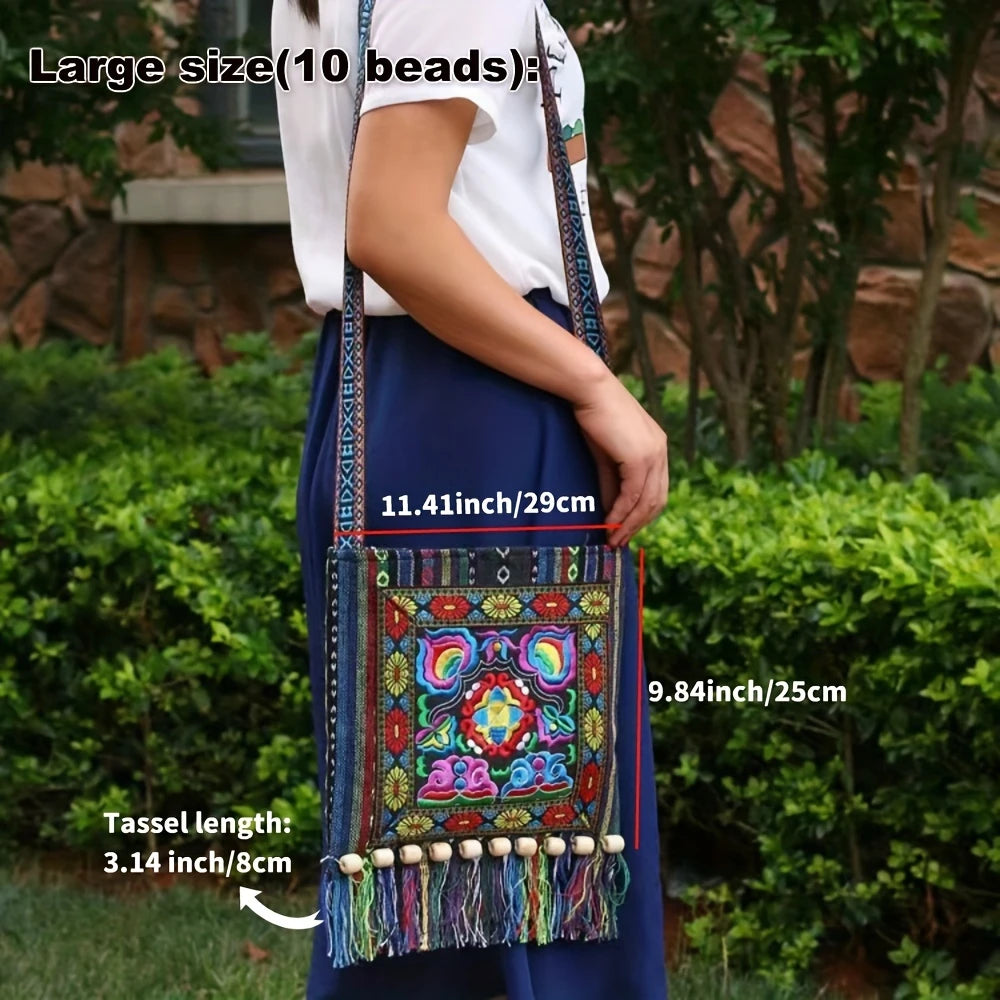 Embroidered Tassel Boho Purse