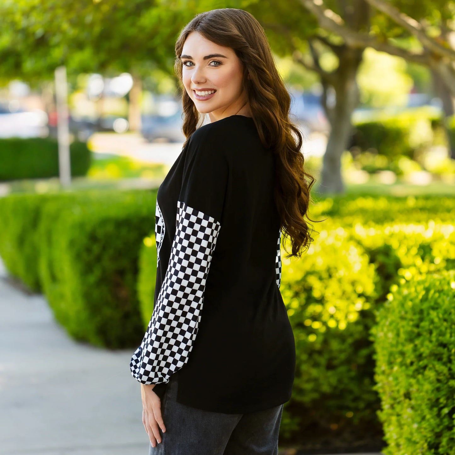 Checkered Print Long Sleeve Top