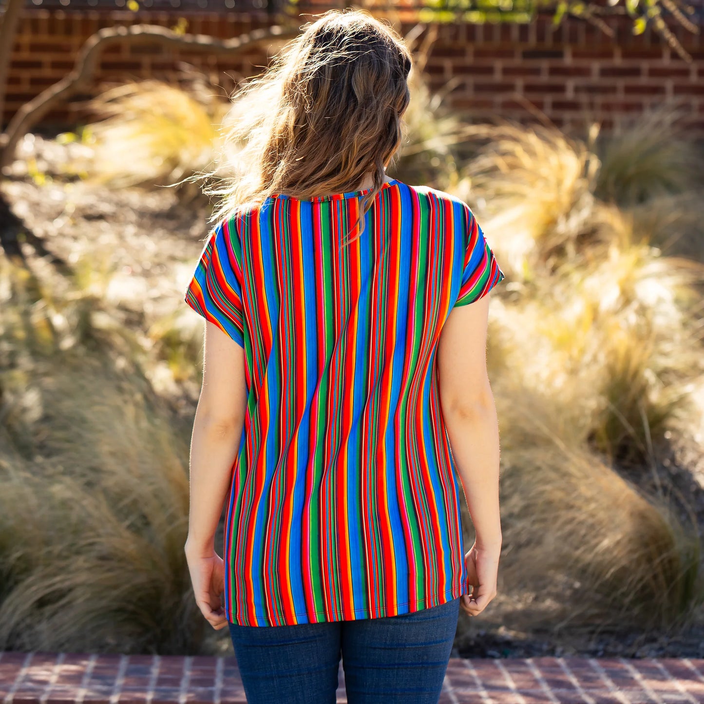 Serape and Cow Print Half Sleeve Top with Accent Buttons