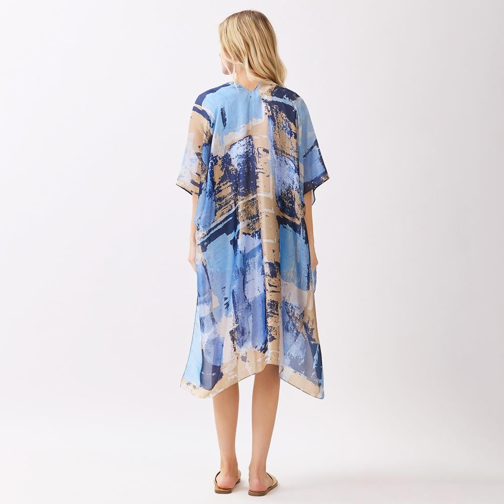 Abstract Modern Art-Inspired Print Kimono - Blue
