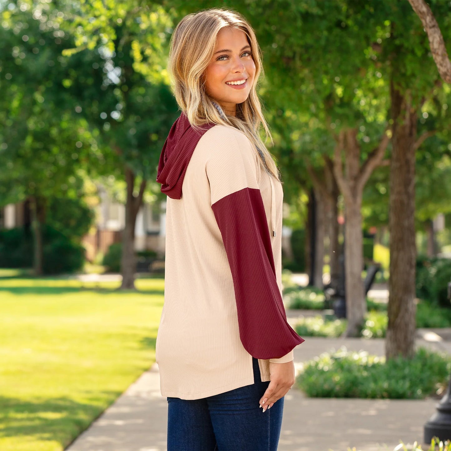 Ribbed Color Block Hoodie