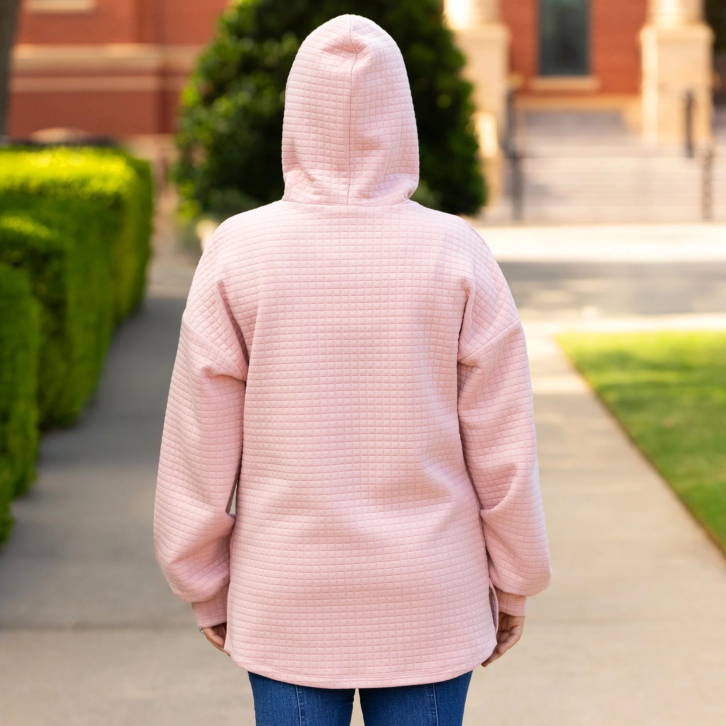 Waffle Long Sleeve Hoodie - Pink