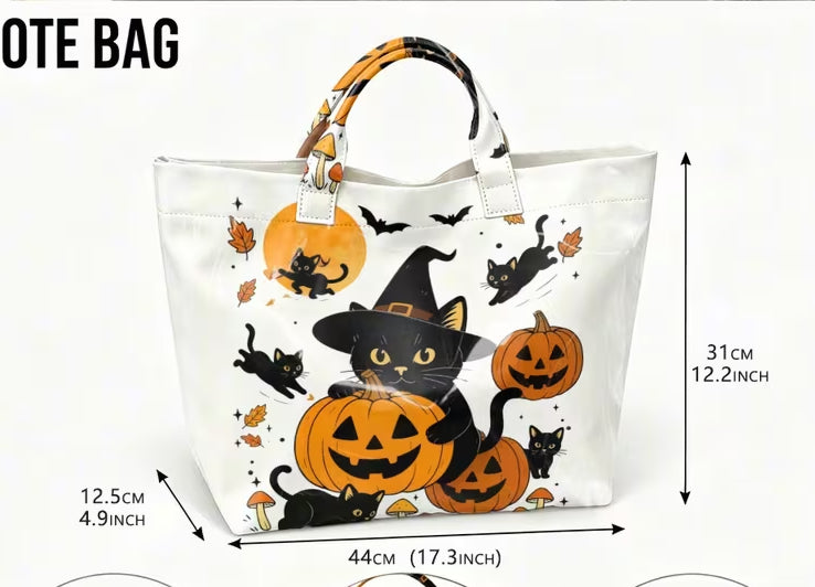 Glossy PVC Pumpkin Cat Tote Bag