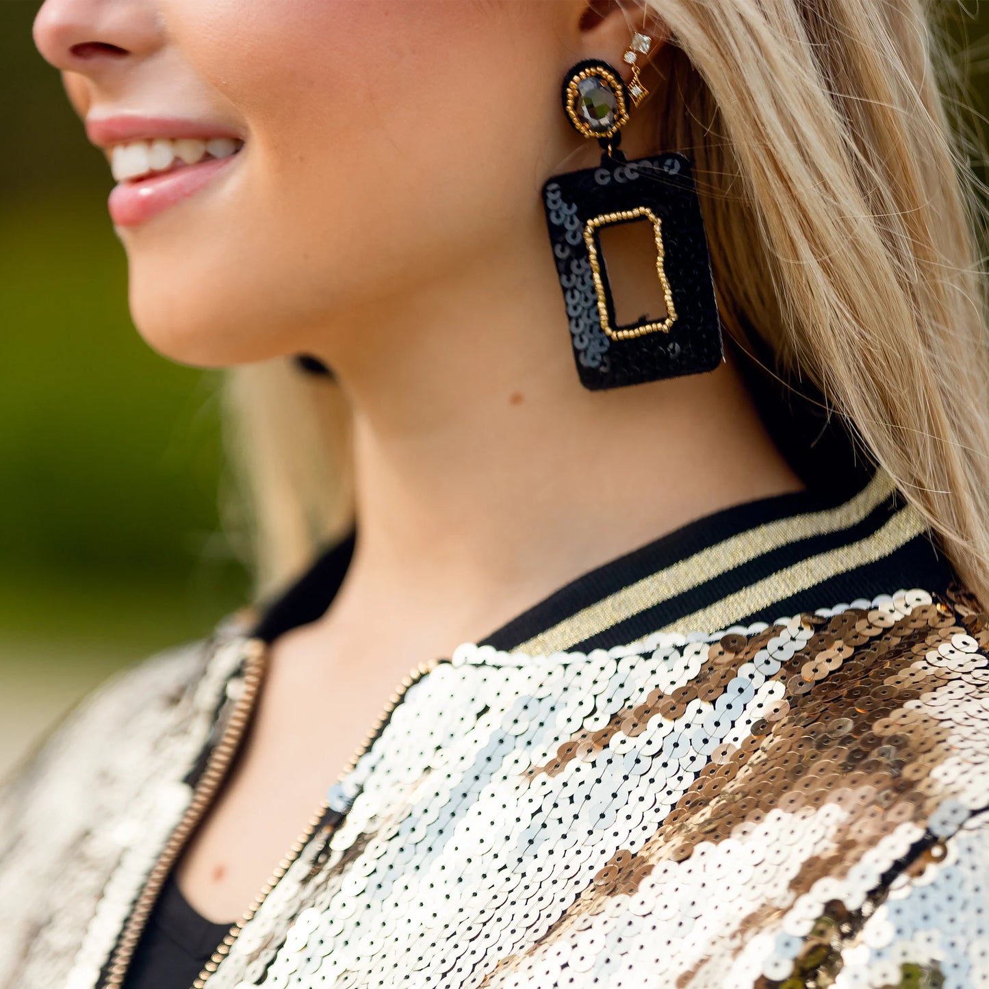 Sequin Varsity Jacket with pockets - Gold