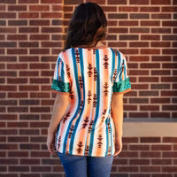 $20 Sunshine & Redeo Sale - Striped Geometric Print Top with Sequin Sleeves
