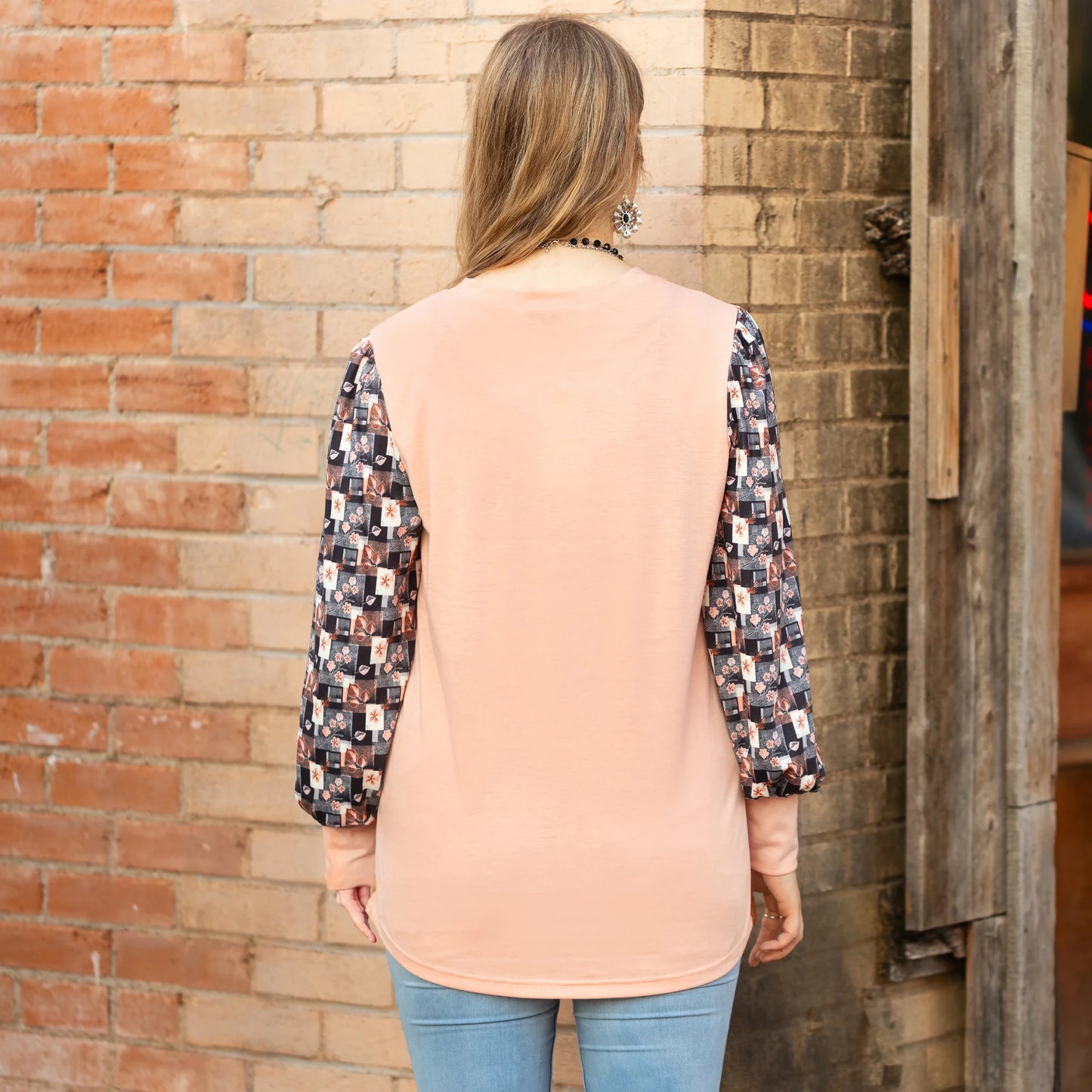 Floral Geometric Print Long Sleeve Top