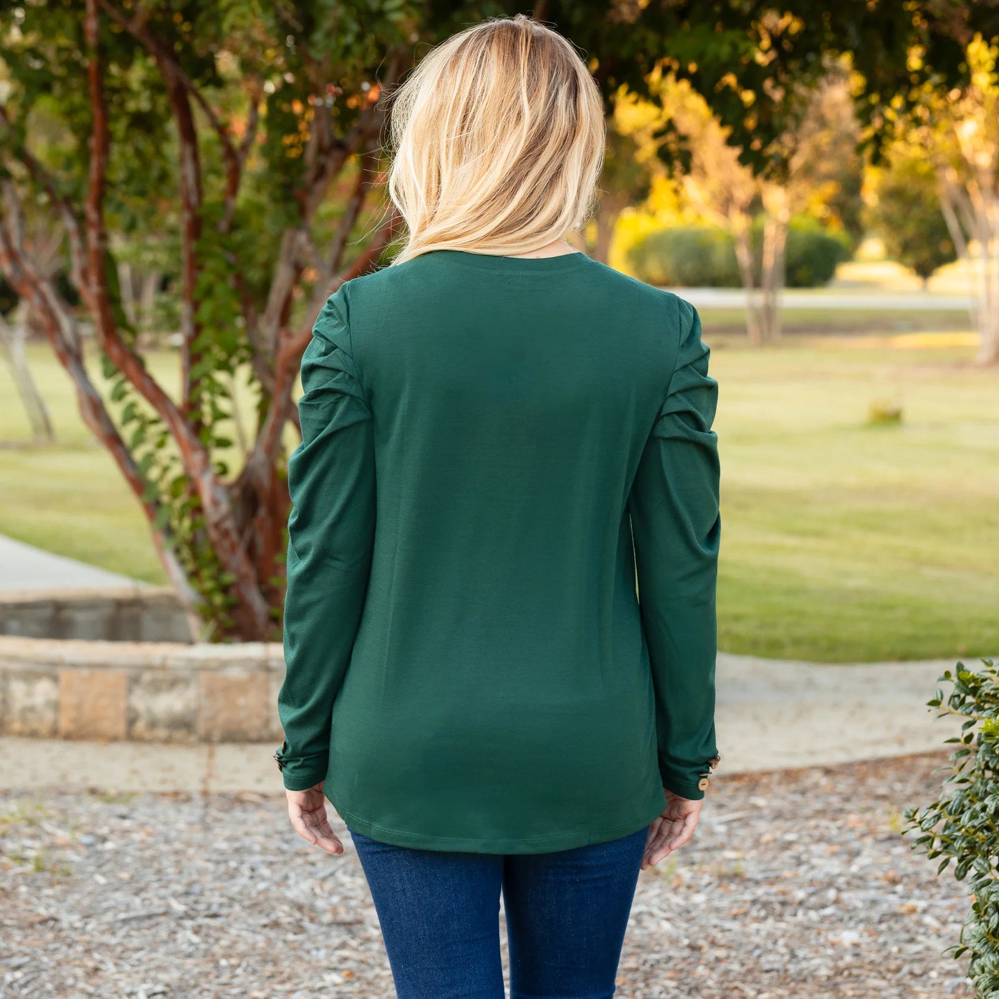 SunshineRuffle Sleeve Top with Button Accents - Green