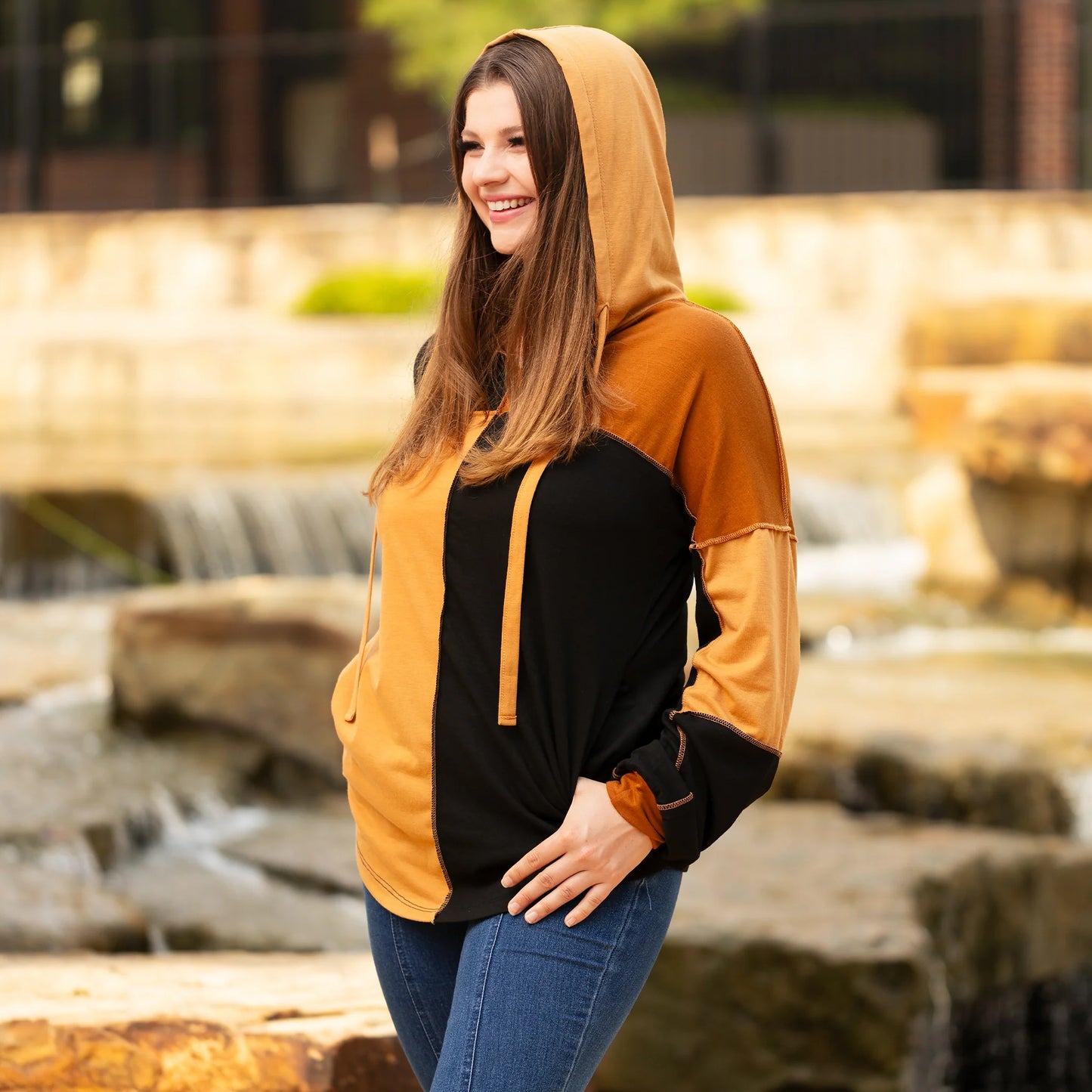 Color Block Hoodie with Pockets