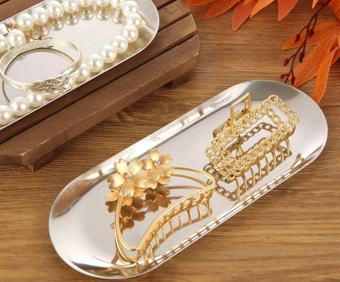 Metal Candle/Jewelry/Cosmetic Tray - 2 Colors & Sizes