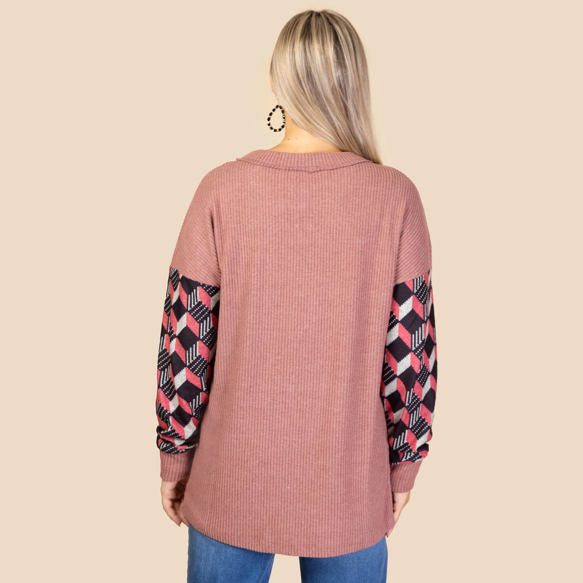 Sunshine & Redeo Geometric Print Long Sleeve Top