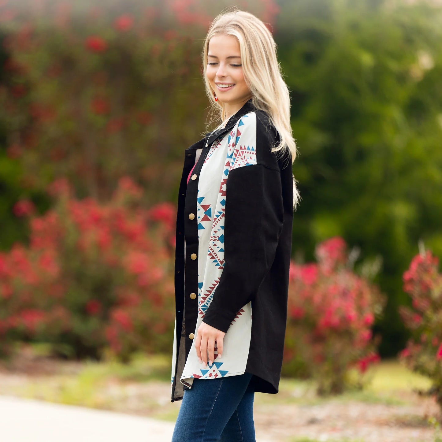 Sunshine & Redeo Western Geometric Print Shacket with Pockets