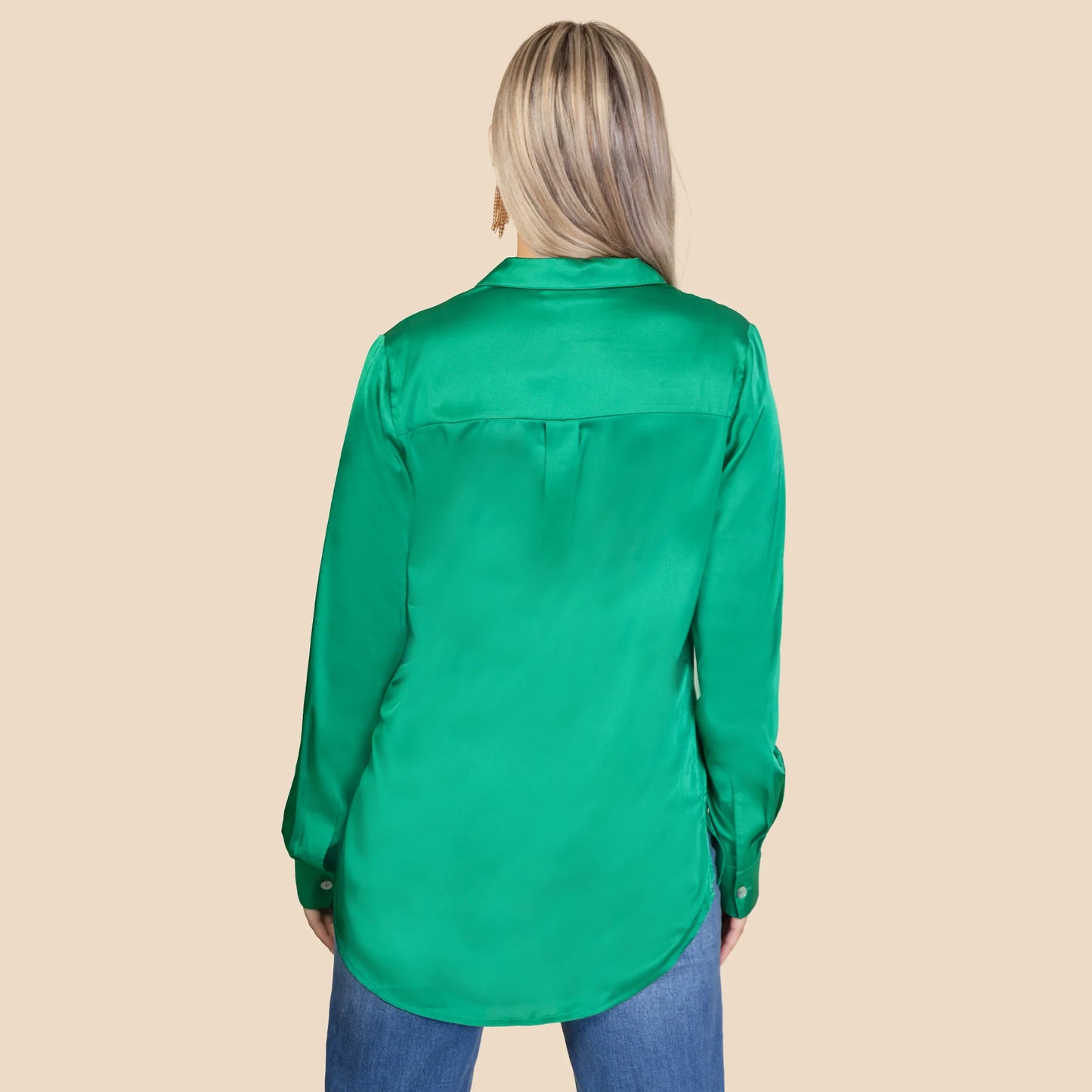 Green Silk Long Sleeve Top