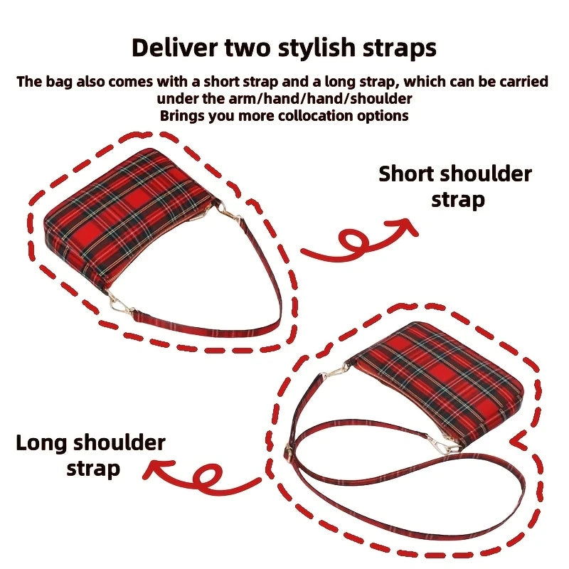 Plaid Purse with Shoulder Strao and Ling Strap