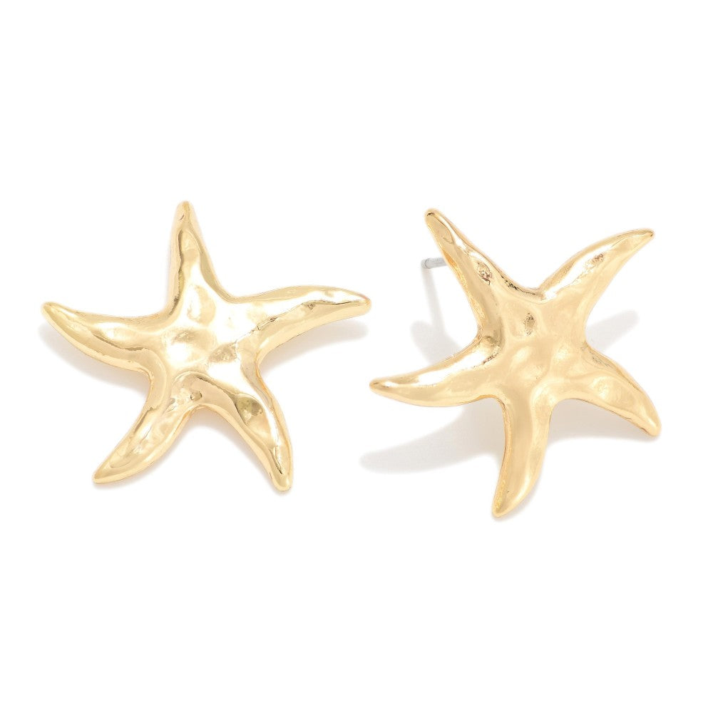 Hammered Metal Starfish Stud Earrings