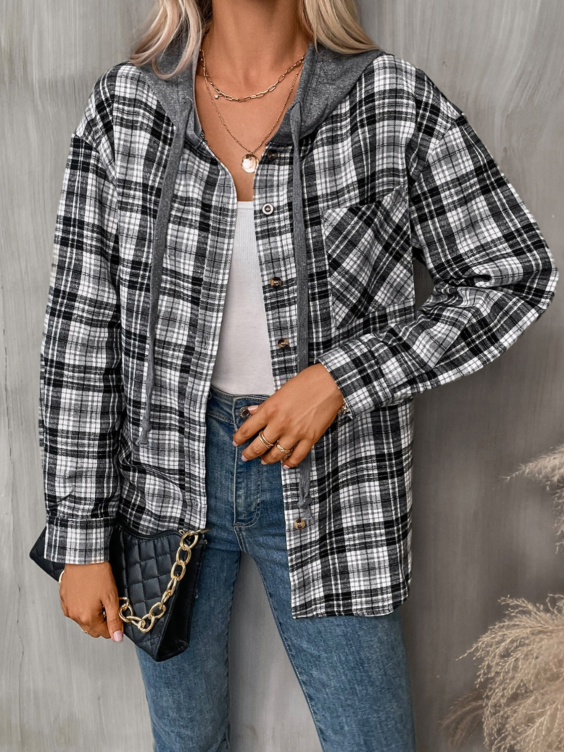 Plaid Long Sleeve Hooded Jacket - 5 Colors!