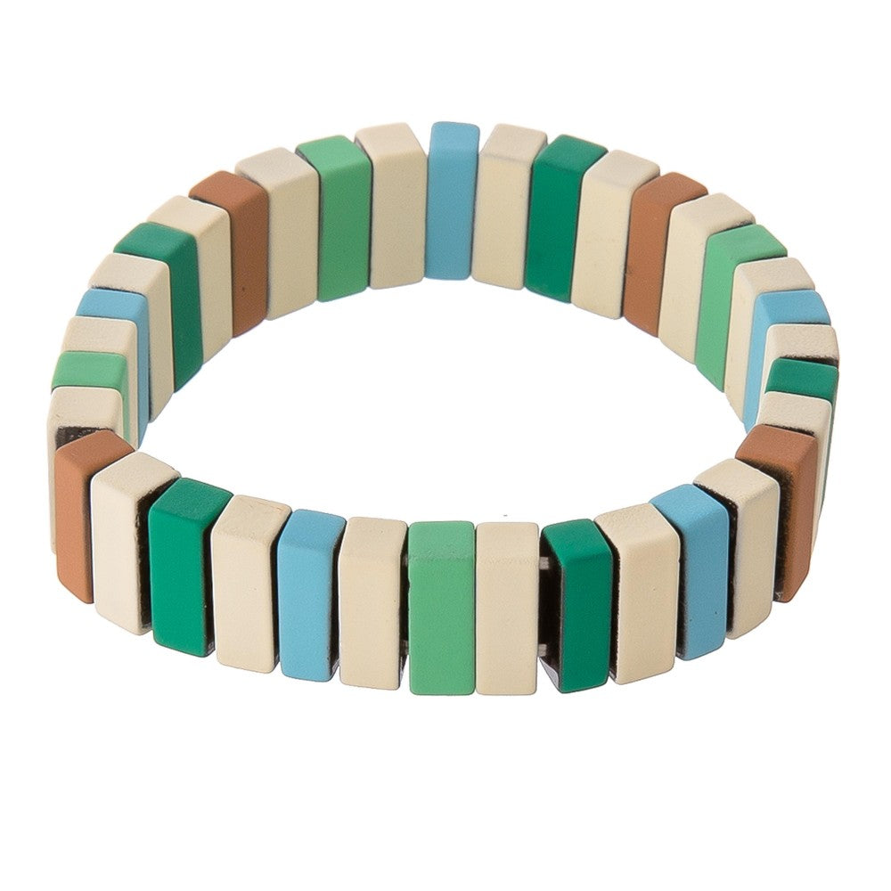 Coated lego color block stretch bracelet.