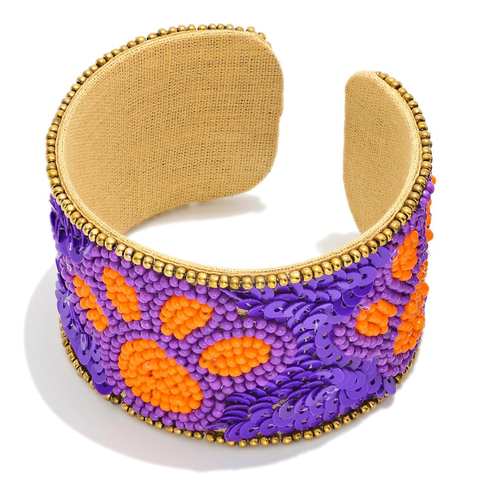 Seed Bead Game Day Paw Print Cuff Bracelet