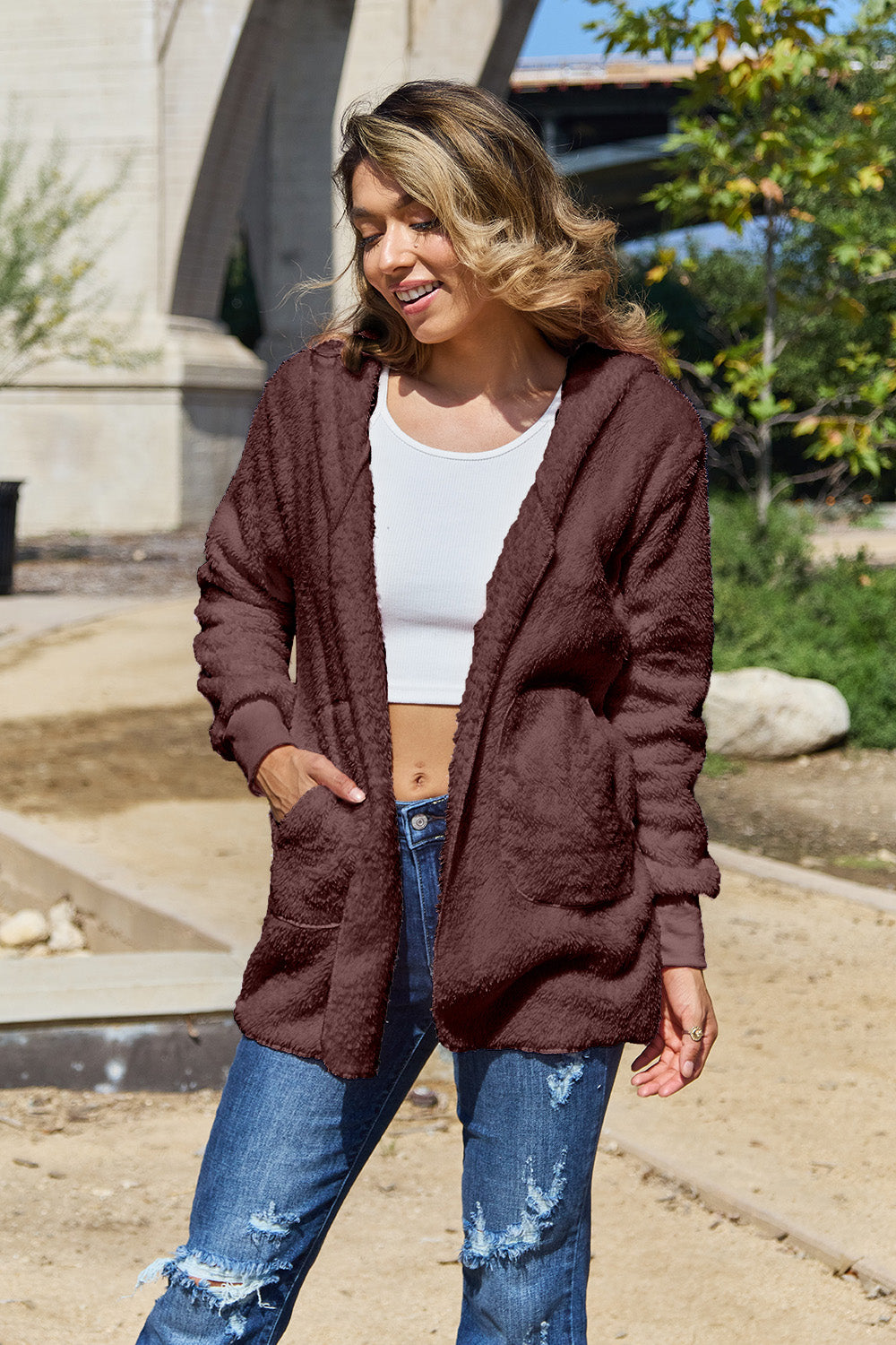 12 Colors! Full Size Teddy Hooded Jacket with Pockets