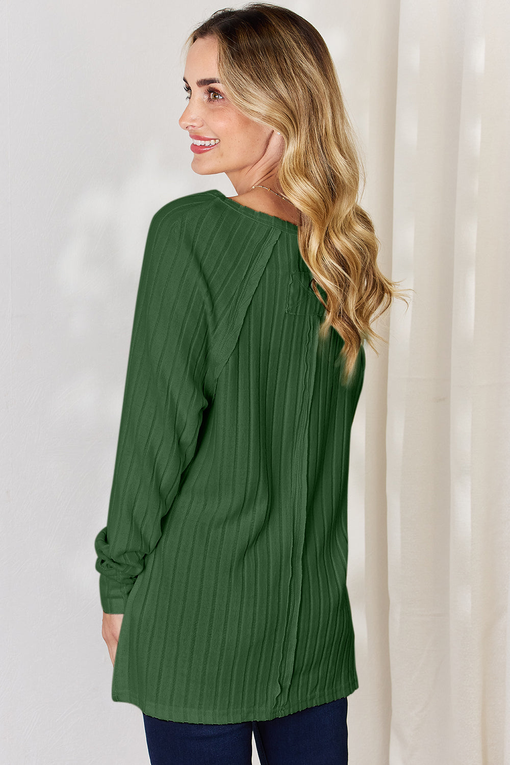 5 Colors! Basic Bae Full Size Ribbed Round Neck Slit T-Shirt