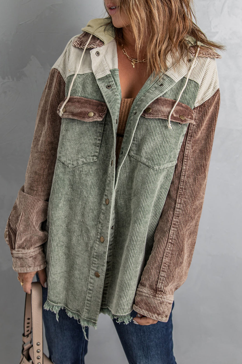 Snap Front Hooded Corduroy Shacket - EIGHT Colors