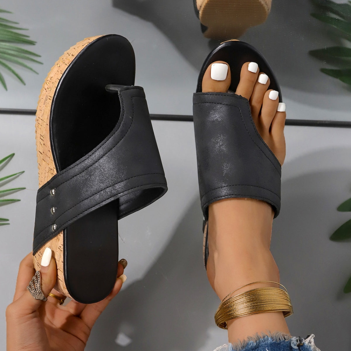 PU Leather Wedge Sandals - 3 Colors