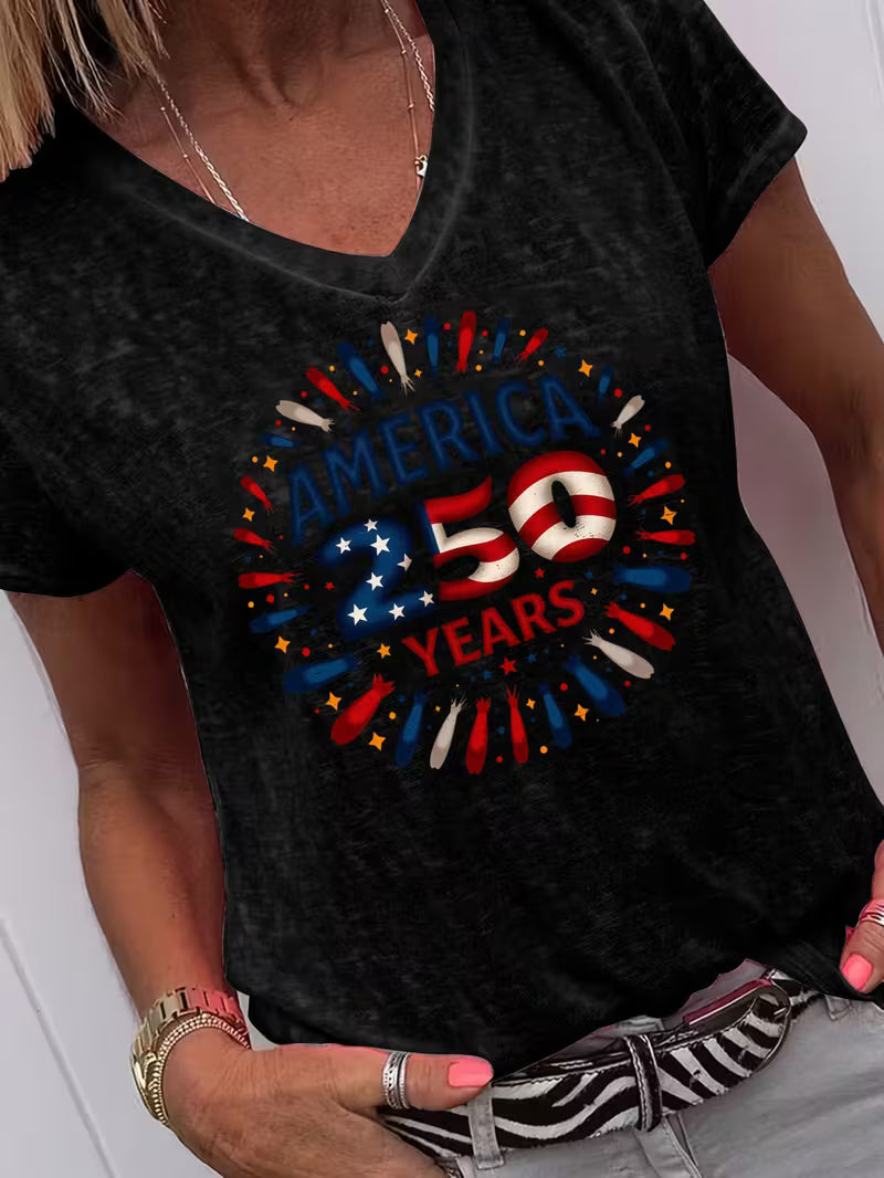 Women's 250 Years V-neck Vinyl Graphic T-Shirt