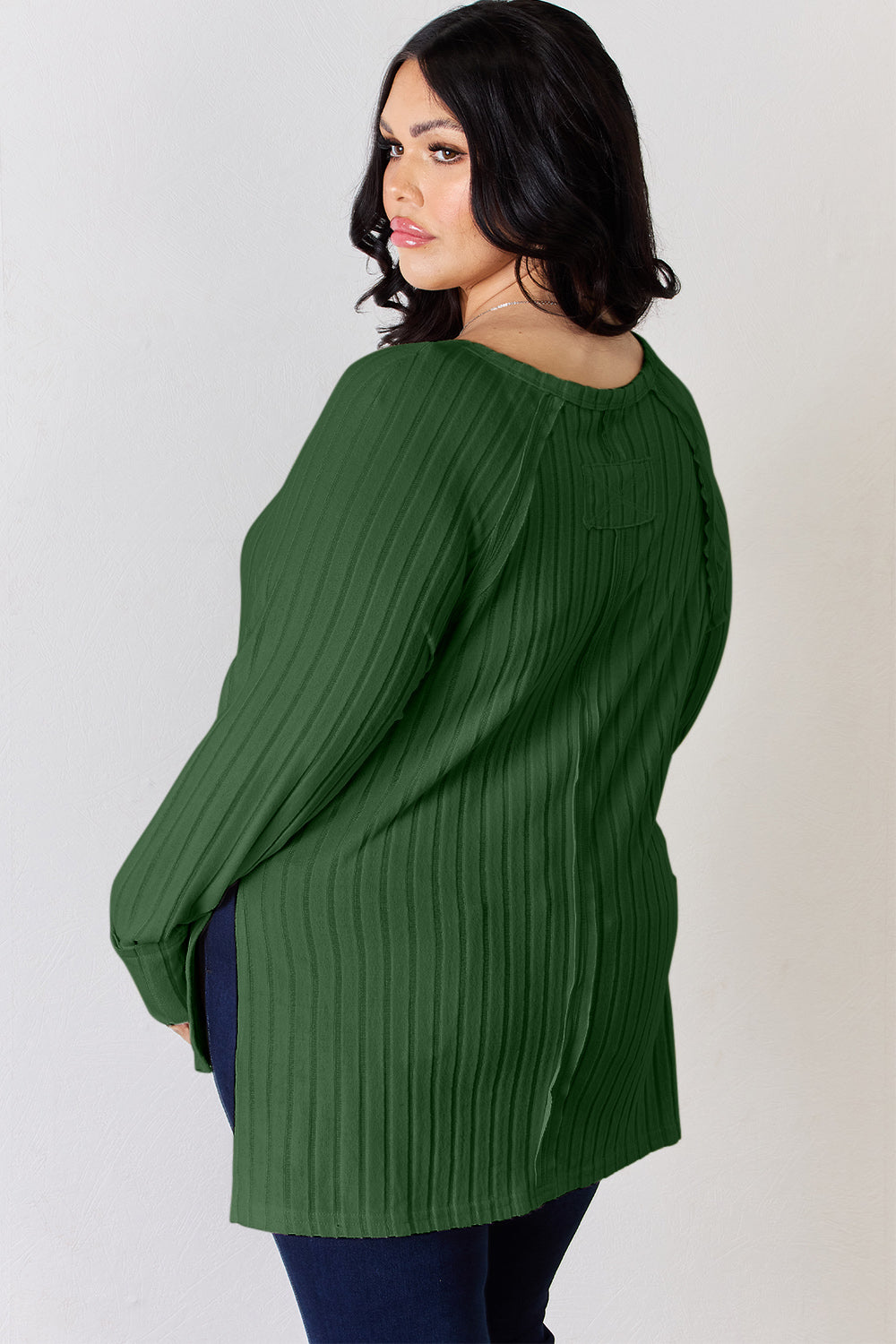 5 Colors! Basic Bae Full Size Ribbed Round Neck Slit T-Shirt