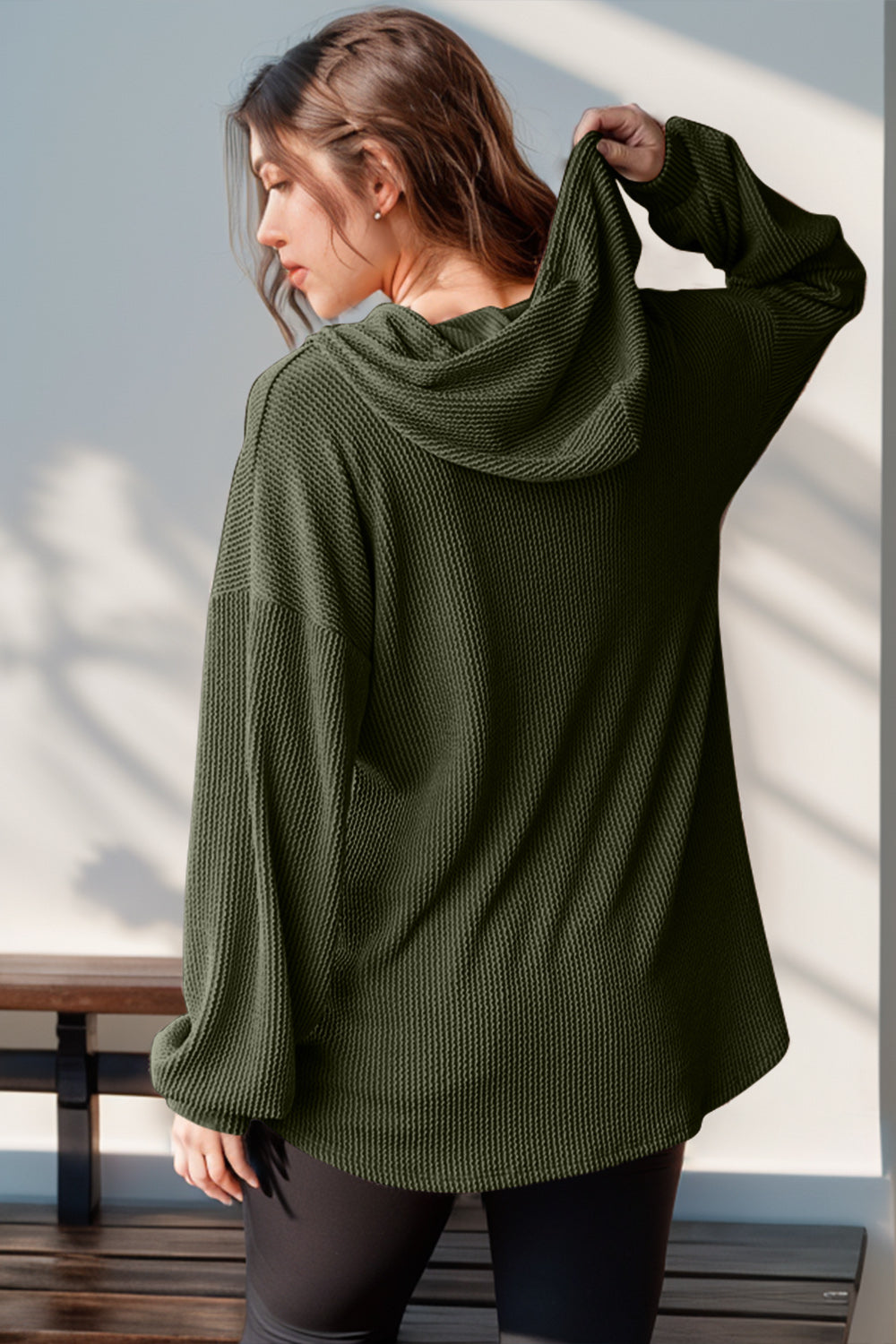 DOORBUSTER Double Take Full Size Half Button Long Sleeve Hoodie