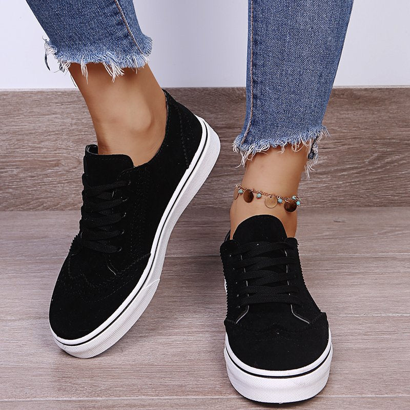 Lace-Up Suedette Flat Sneakers - 4 Colors