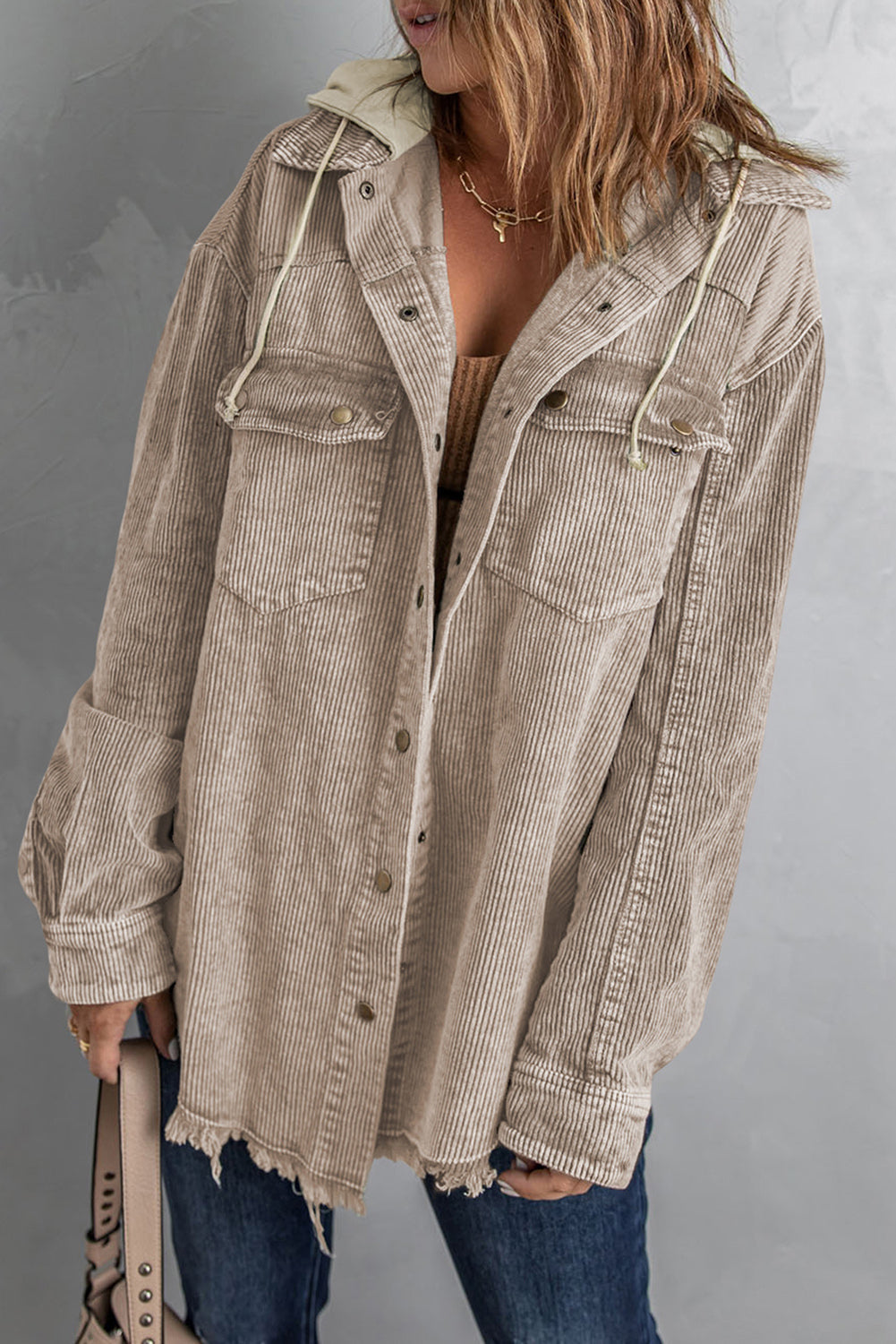 Snap Front Hooded Corduroy Shacket - EIGHT Colors
