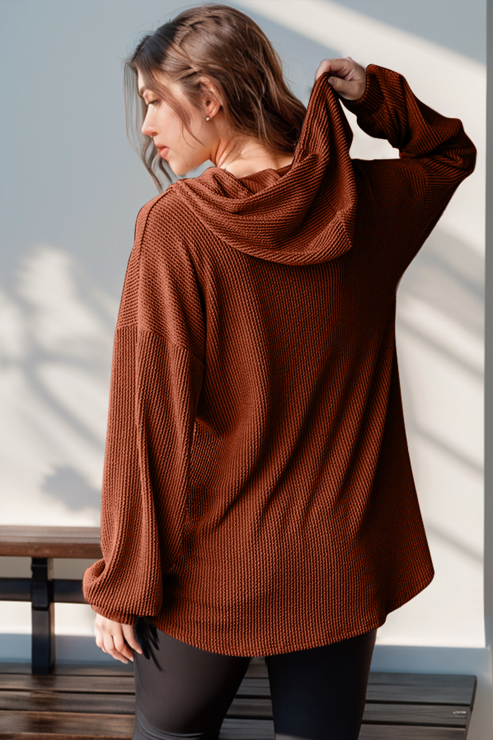 DOORBUSTER Double Take Full Size Half Button Long Sleeve Hoodie