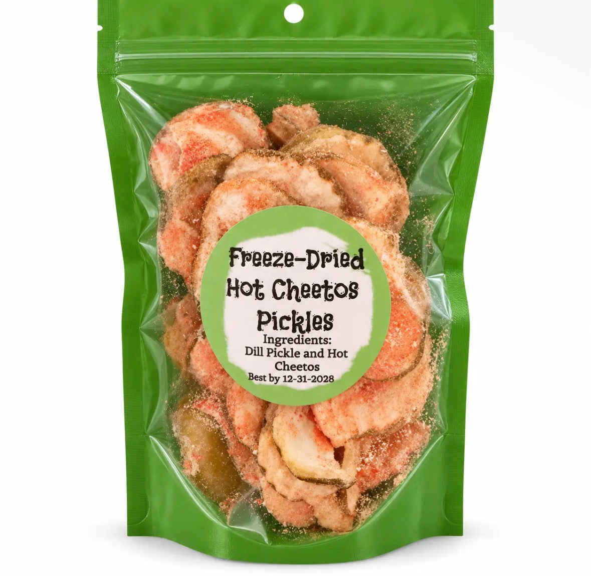 Preorder Freeze Dried Hot Cheetos Pickles
