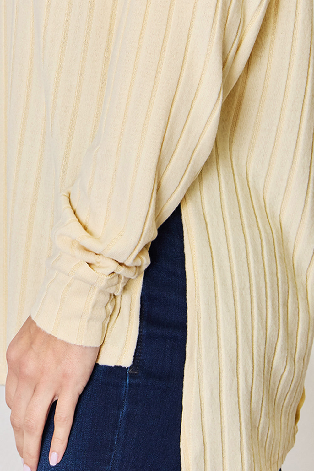 5 Colors! Basic Bae Full Size Ribbed Round Neck Slit T-Shirt