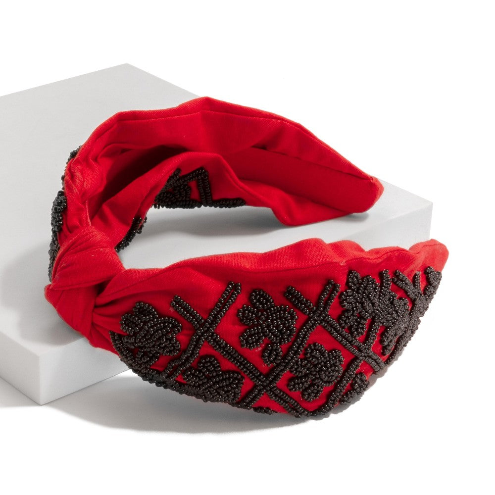 Game Day Seed Beaded Checkered Paw Print Knotted Headband