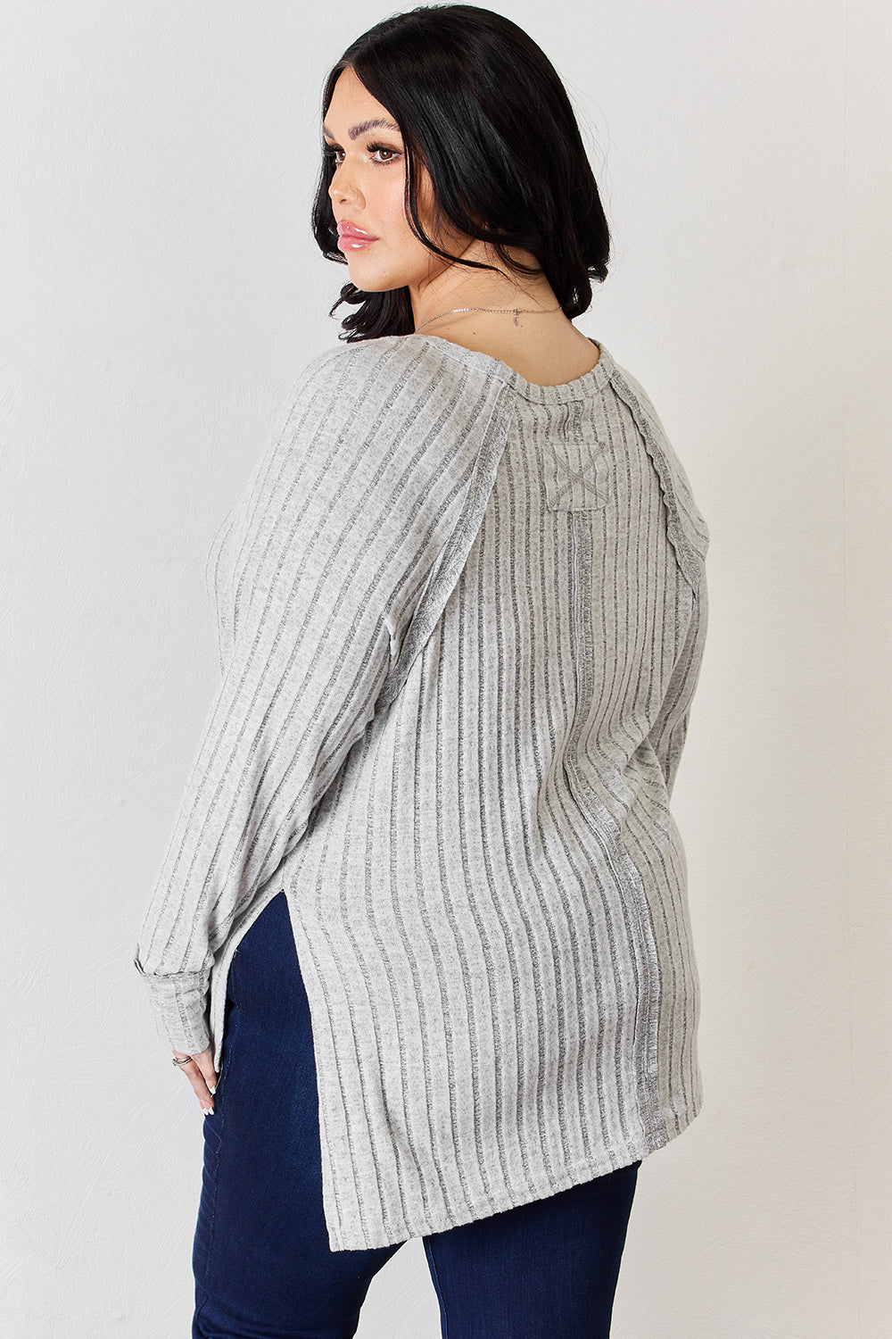 5 Colors! Basic Bae Full Size Ribbed Round Neck Slit T-Shirt
