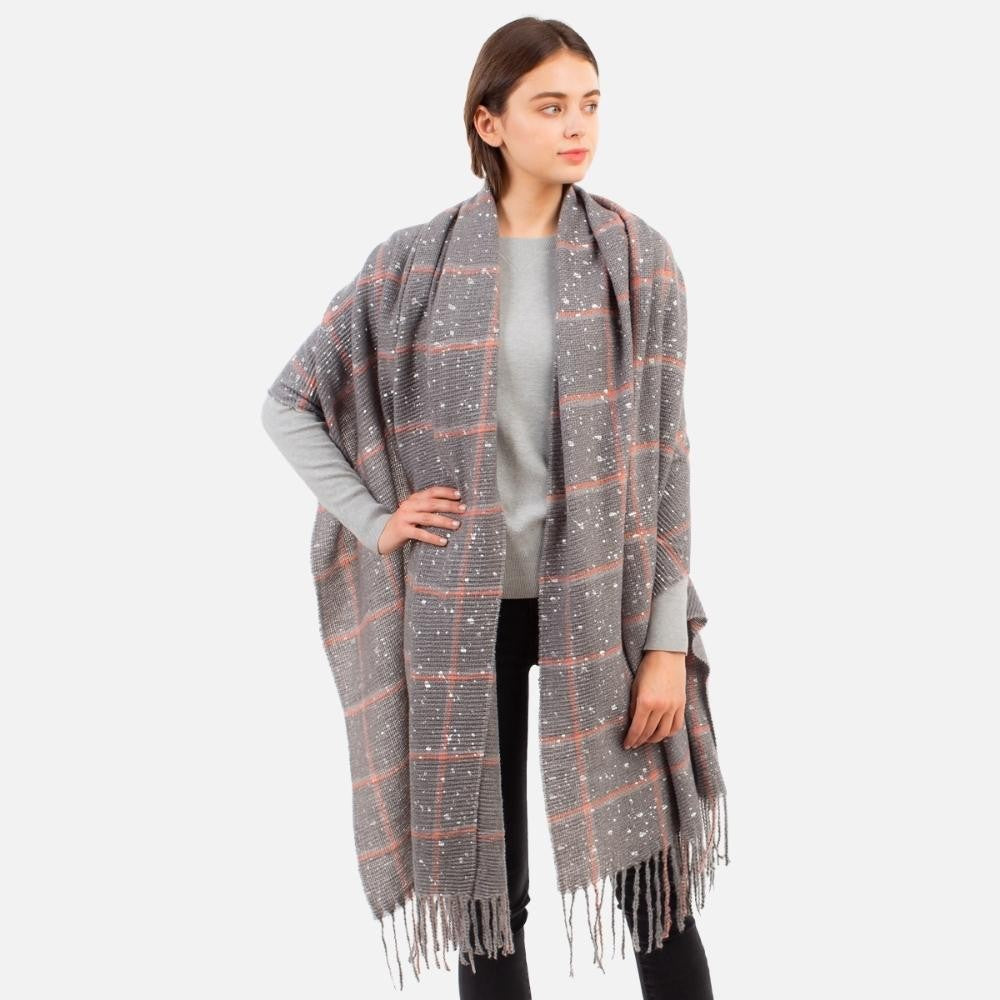 Soft Knit Scarf with Metallic Shimmer Accents and Fringe Tassels