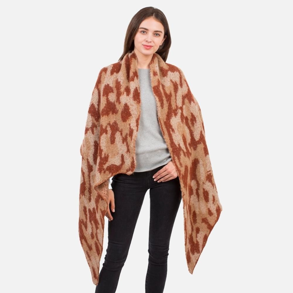 Beige Leopard Print Knit Scarf.