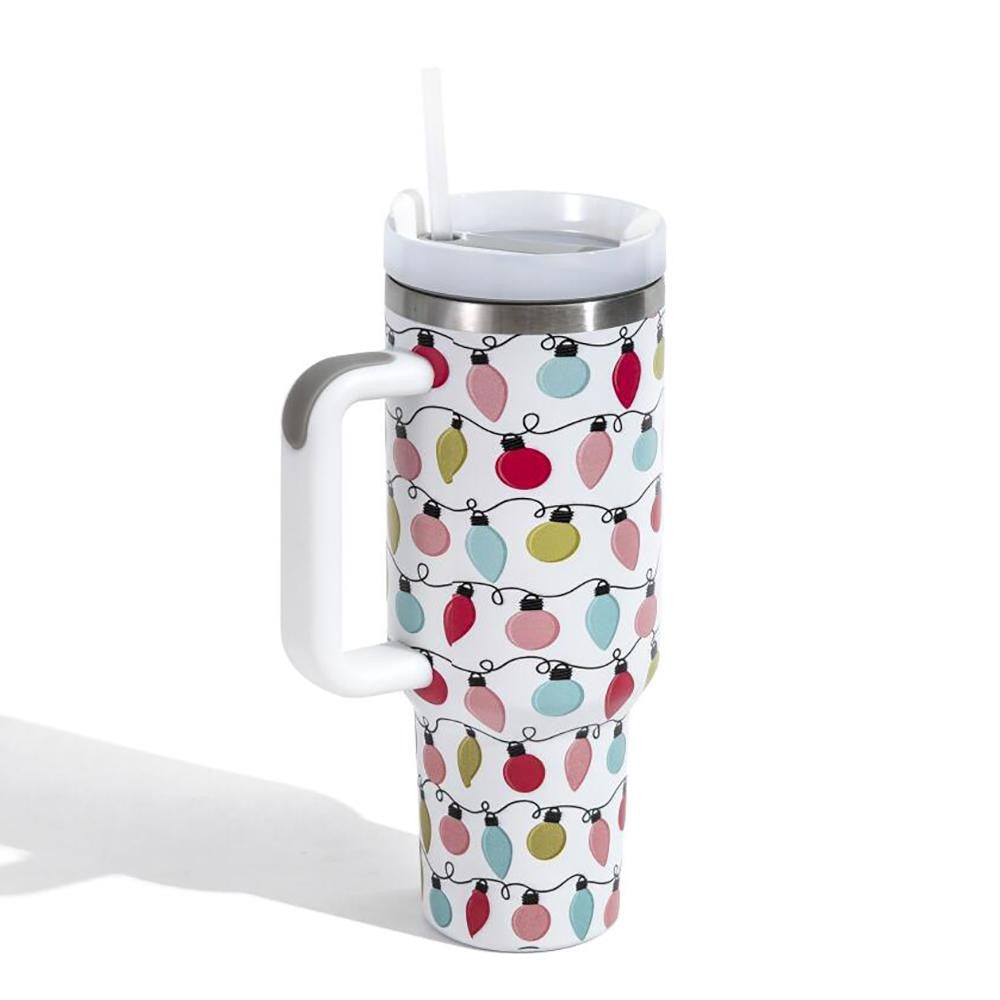 Christmas Theme Printed 40oz Double Wall Stainless Steel Vacuum Tumbler With Handle
