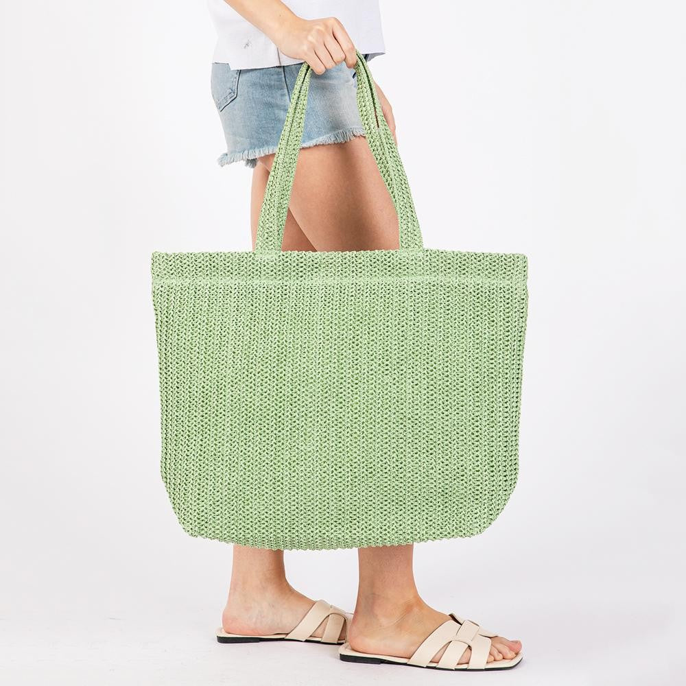 Olive Woven Straw Tote Bag