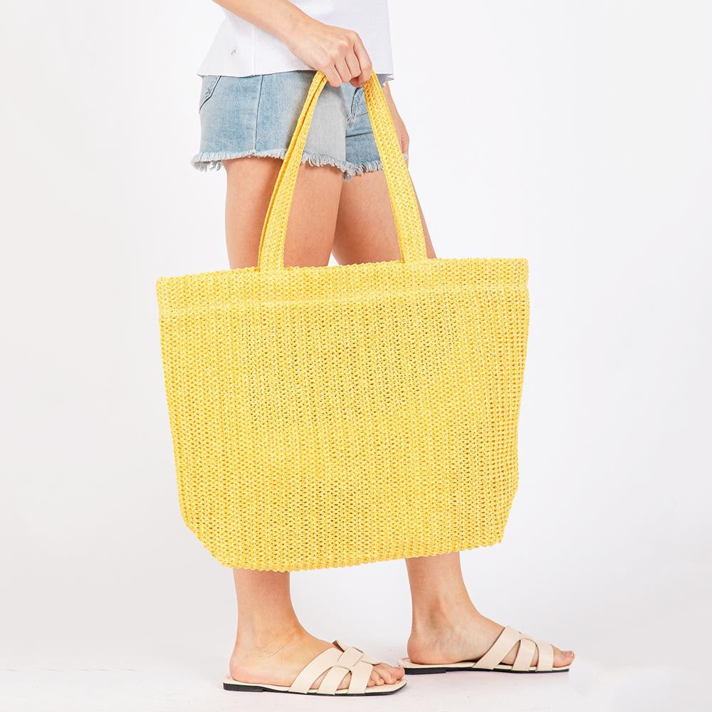 Yellow Woven Straw Tote Bag