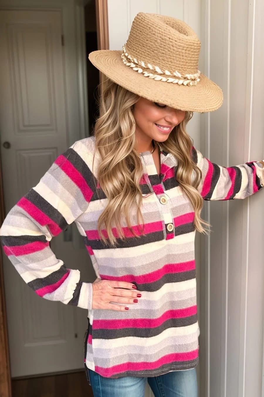 Love Stripes Fleece Pullover