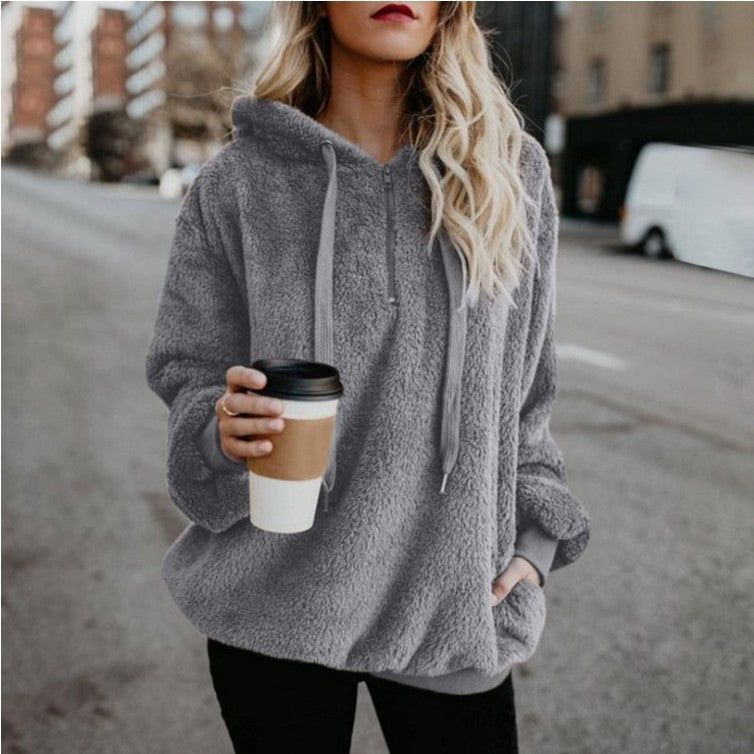 New Year DOORBUSTER Quarter-Zip Drawstring Teddy Hoodie