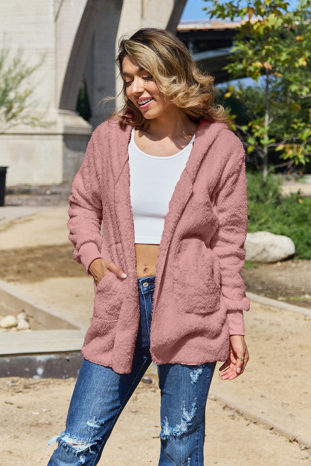 12 Colors! Full Size Teddy Hooded Jacket with Pockets
