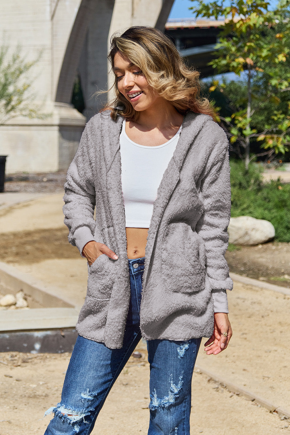 12 Colors! Full Size Teddy Hooded Jacket with Pockets