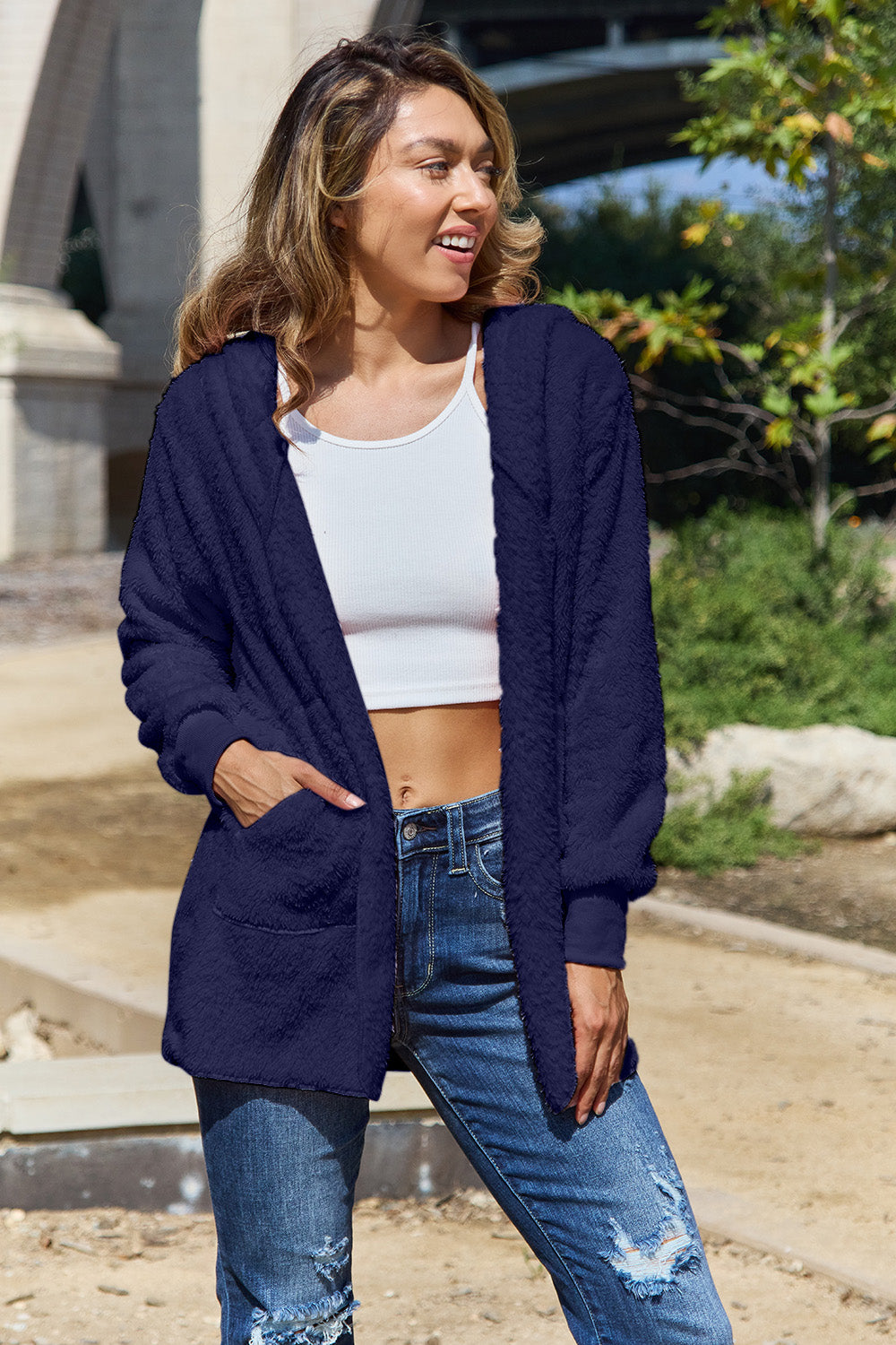 12 Colors! Full Size Teddy Hooded Jacket with Pockets